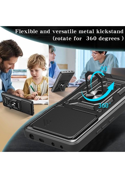 Xiaomi Redmi Note 14 5g Kılıf Için Slayt Kamera Kapaklı Pc + Tpu Kickstand Telefon Kapağı-Balck (Yurt Dışından)