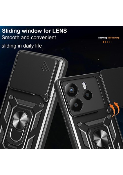 Xiaomi Redmi Note 14 5g Kılıf Için Slayt Kamera Kapaklı Pc + Tpu Kickstand Telefon Kapağı-Balck (Yurt Dışından)