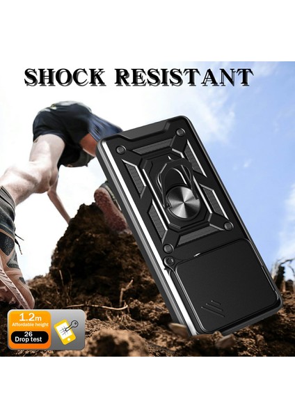 Xiaomi Redmi Note 14 5g Kılıf Için Slayt Kamera Kapaklı Pc + Tpu Kickstand Telefon Kapağı-Balck (Yurt Dışından)