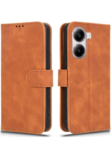 Xiaomi Redmi Için Turbo 4 5g/poco X7 Pro 5g Cilt Hissi Düşme Önleyici Cüzdan Kapaklı Telefon Kapağı-Kahverengi (Yurt Dışından)