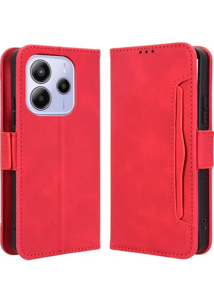 Xiaomi Redmi Note 14 4g (163.25X76.55X8.16MM) Çoklu Kart Yuvalı Telefon Cüzdan Kılıfı-Kırmızı (Yurt Dışından)