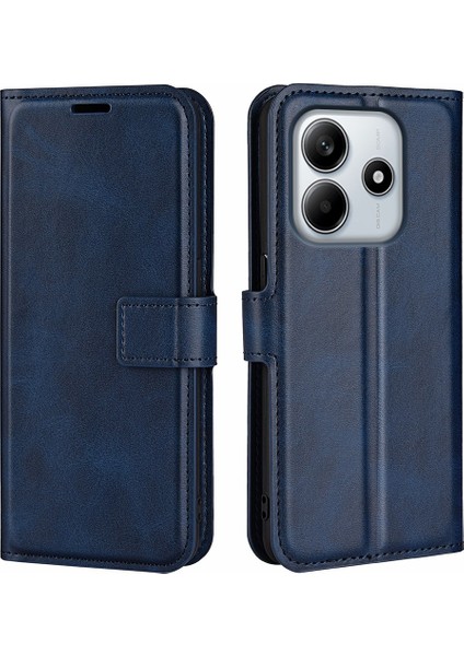 Xiaomi Redmi Note 14 4g (163.25X76.55X8.16MM) Çizilmez Buzağı Dokulu Deri Telefon Kapağı-Mavi (Yurt Dışından)
