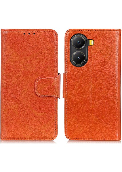 Xiaomi Poco X7 Pro 5g/redmi Turbo 4 5g Kılıf Nappa Doku Bölünmüş Deri Cüzdan Telefon Kapağı-Turuncu (Yurt Dışından)