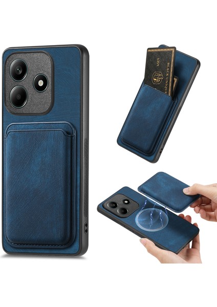 Xiaomi Redmi Note 14 4g (163.25X76.55X8.16MM) Kılıf Magsafe Deri Arka Kapak ile Uyumlu Çıkarılabilir Kart Tutucu-Mavi (Yurt Dışından)