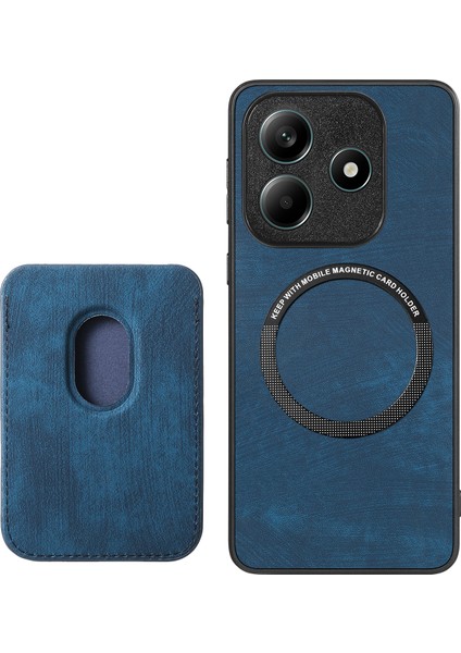 Xiaomi Redmi Note 14 4g (163.25X76.55X8.16MM) Kılıf Magsafe Deri Arka Kapak ile Uyumlu Çıkarılabilir Kart Tutucu-Mavi (Yurt Dışından)