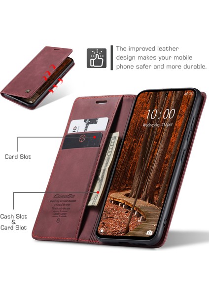 Xiaomi Redmi Note 14 Pro 4g Caseme 013 Serisi Pu Deri Stand-Kırmızı (Yurt Dışından)