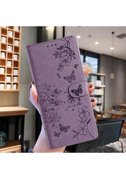 Xiaomi Redmi Note 14 4g (163.25X76.55X8.16MM) Cüzdan Çiçek Baskı Deri Flip Kapak Kayışlı-Mor (Yurt Dışından)