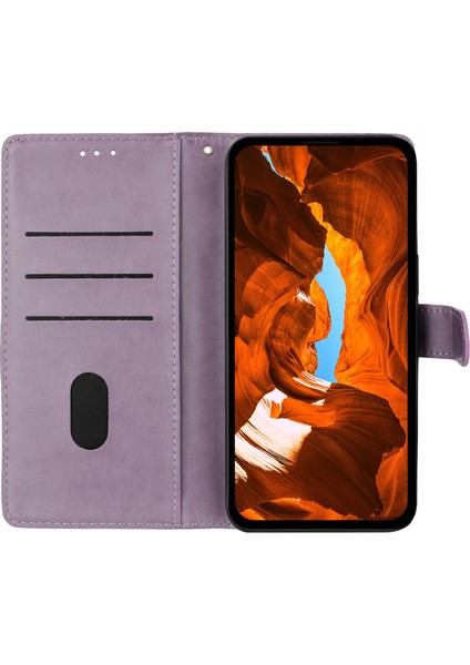 Xiaomi Redmi Note 14 4g (163.25X76.55X8.16MM) Cüzdan Çiçek Baskı Deri Flip Kapak Kayışlı-Mor (Yurt Dışından)