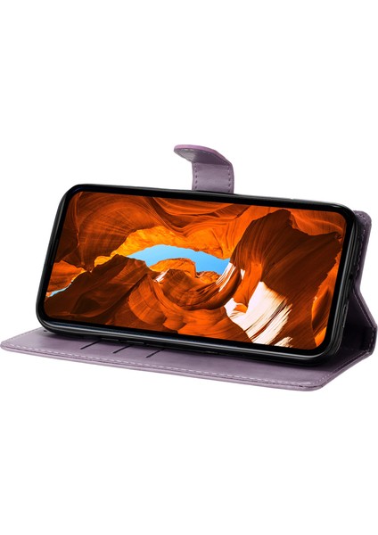 Xiaomi Redmi Note 14 4g (163.25X76.55X8.16MM) Cüzdan Çiçek Baskı Deri Flip Kapak Kayışlı-Mor (Yurt Dışından)