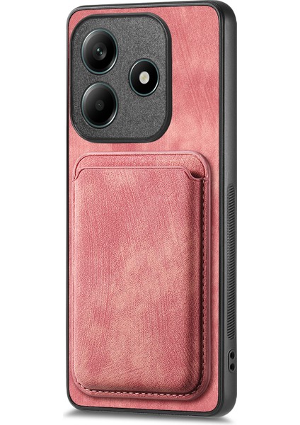 Xiaomi Redmi Note 14 4g (163.25X76.55X8.16MM) Kılıf Magsafe Deri Arka Kapak ile Uyumlu Çıkarılabilir Kart Tutucu-Pembe (Yurt Dışından)