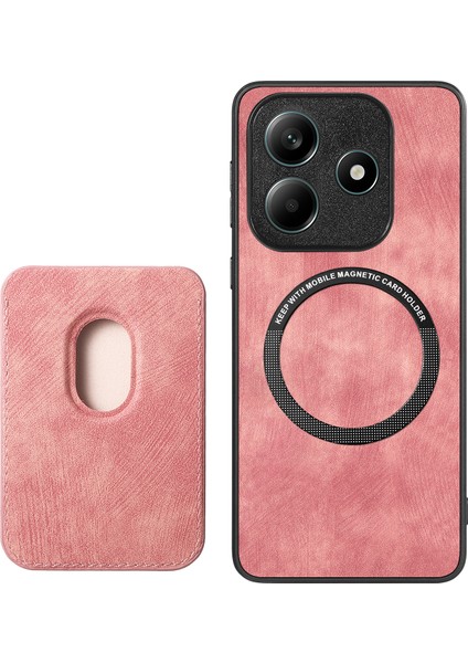 Xiaomi Redmi Note 14 4g (163.25X76.55X8.16MM) Kılıf Magsafe Deri Arka Kapak ile Uyumlu Çıkarılabilir Kart Tutucu-Pembe (Yurt Dışından)