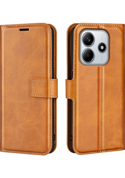 Xiaomi Redmi Note 14 4g (163.25X76.55X8.16MM) Çizilmez Buzağı Dokulu Deri Telefon Kapağı-Sarı (Yurt Dışından)