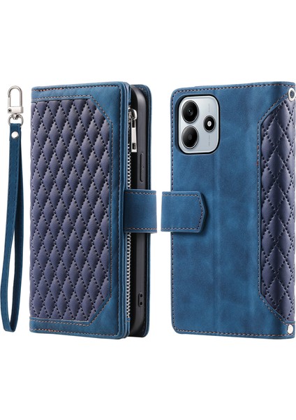 Xiaomi Redmi Note 14 4g (163.25X76.55X8.16MM) Eşkenar Dörtgen Dikiş Hattı Pu Deri Telefon Kapağı-Mavi Için (Yurt Dışından)
