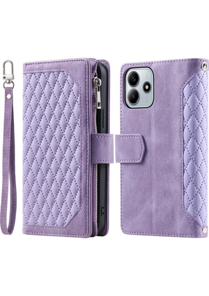Xiaomi Redmi Note 14 4g (163.25X76.55X8.16MM) Eşkenar Dörtgen Dikiş Hattı Pu Deri Telefon Kapağı-Mor Için (Yurt Dışından)