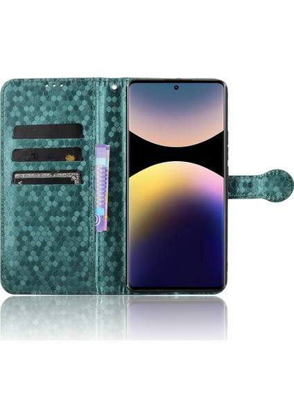 Xiaomi Redmi Note 14 Pro 4g Nokta Desenli Baskı Pu Deri Telefon Kapağı-Yeşil (Yurt Dışından)