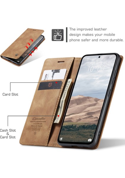 Xiaomi Redmi Note 14 Pro 4g Caseme 013 Serisi Pu Deri Stand-Kahverengi Için (Yurt Dışından)