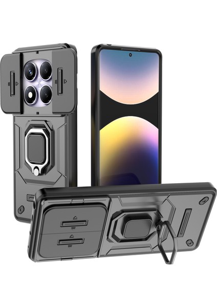 Xiaomi Redmi Için Not 14 Pro 4g Kılıf Pc + Tpu Kickstand Telefon Koruyucusu Lens Kapağı-Balck (Yurt Dışından)