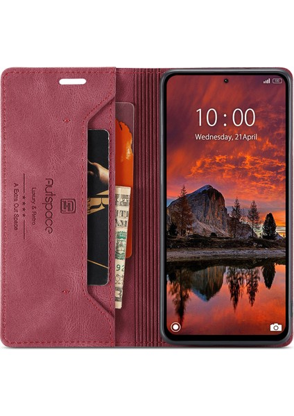 Xiaomi Redmi Için Not 13 Pro 4g Autspace A01 Rfıd Engelleme Kart Tutucu ile Deri Stand Kapağı-Kırmızı (Yurt Dışından)