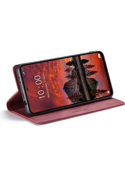 Xiaomi Redmi Için Not 13 Pro 4g Autspace A01 Rfıd Engelleme Kart Tutucu ile Deri Stand Kapağı-Kırmızı (Yurt Dışından)