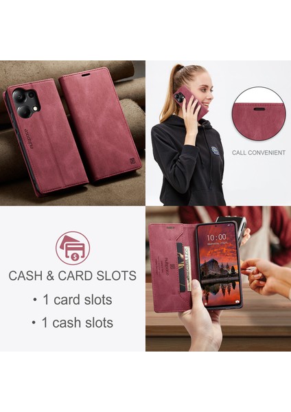 Xiaomi Redmi Için Not 13 Pro 4g Autspace A01 Rfıd Engelleme Kart Tutucu ile Deri Stand Kapağı-Kırmızı (Yurt Dışından)