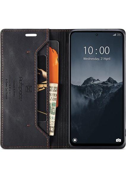 Xiaomi Redmi Için Not 13 Pro 4g Autspace A01 Rfıd Engelleme Kart Tutucu ile Deri Stand Kapağı-Siyah (Yurt Dışından)