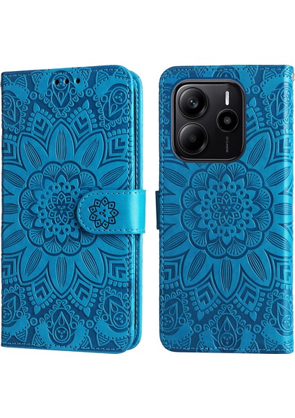 Xiaomi Redmi Note 14 4g (163.25X76.55X8.16MM) Kılıf Ayçiçeği Baskılı Deri Cüzdan Telefon Kapağı-Mavi (Yurt Dışından)
