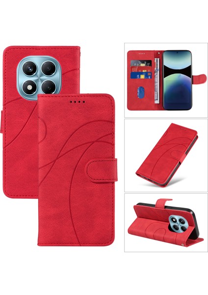 Xiaomi Redmi Note 14 Pro 4g Kavisli Çizgi Tasarımlı Deri Stand-Kırmızı (Yurt Dışından)