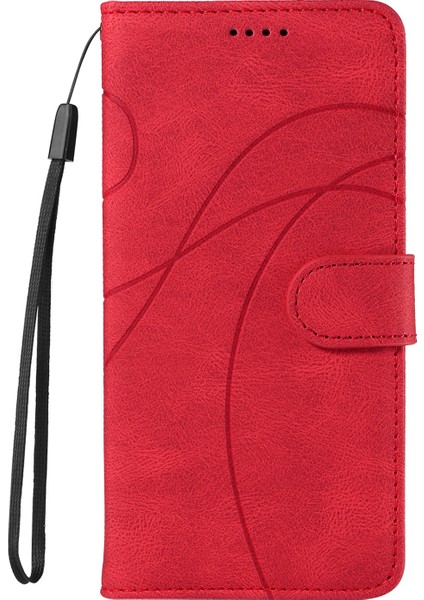 Xiaomi Redmi Note 14 Pro 4g Kavisli Çizgi Tasarımlı Deri Stand-Kırmızı (Yurt Dışından)