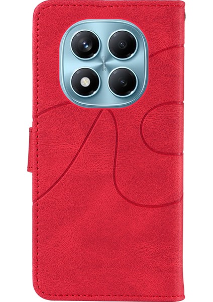 Xiaomi Redmi Note 14 Pro 4g Kavisli Çizgi Tasarımlı Deri Stand-Kırmızı (Yurt Dışından)