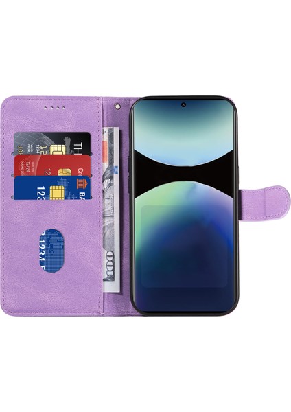 Xiaomi Redmi Note 14 Pro Için Kavisli Çizgi Tasarımlı 4g Deri Stand - Açık Mor (Yurt Dışından)