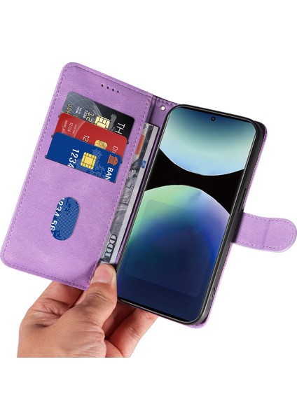 Xiaomi Redmi Note 14 Pro Için Kavisli Çizgi Tasarımlı 4g Deri Stand - Açık Mor (Yurt Dışından)