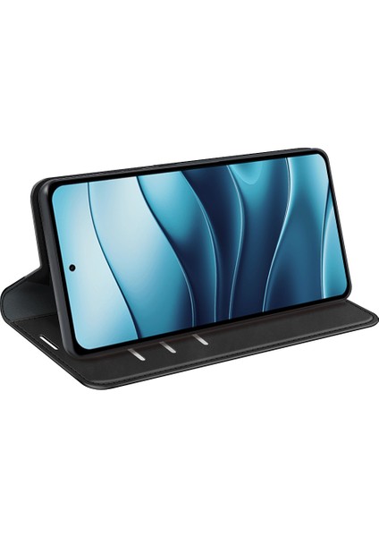 Xiaomi Redmi Için Not 14 4g (163.25X76.55X8.16MM) Kılıf Cilt Dokunmatik Deri Cüzdan Telefon Kapağı-Balck (Yurt Dışından)