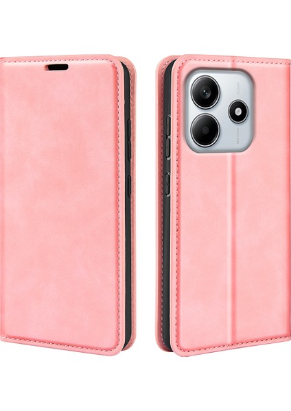 Xiaomi Redmi Note 14 4g (163.25X76.55X8.16MM) Kılıf Skin Touch Deri Cüzdan Telefon Kapağı-Pembe (Yurt Dışından)
