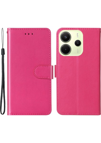 Xiaomi Redmi Note 14 4g (163.25X76.55X8.16MM) Kılıf Kart Tutuculu Pu Deri Flip Cüzdan Telefon Kapağı-Gül (Yurt Dışından)