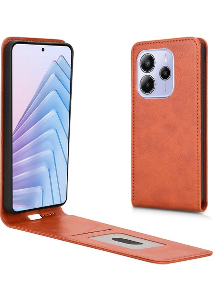 Xiaomi Redmi Note 14 4g (163.25X76.55X8.16MM) Kart Yuvalı Kılıf Manyetik Dikey Çevirme Deri Telefon Kapağı-Turuncu (Yurt Dışından)