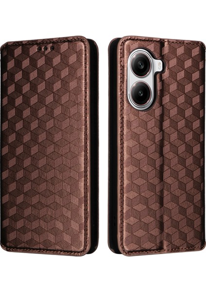 Xiaomi Poco X7 Pro 5g/redmi Turbo 4 5g Eşkenar Dörtgen Baskılı Deri Telefon Kapağı-Kahverengi (Yurt Dışından)