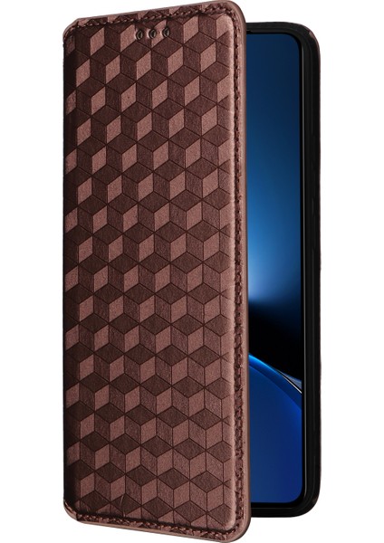 Xiaomi Poco X7 Pro 5g/redmi Turbo 4 5g Eşkenar Dörtgen Baskılı Deri Telefon Kapağı-Kahverengi (Yurt Dışından) indirimleri