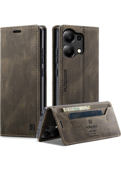 Xiaomi Redmi Için Not 13 Pro 4g Autspace A01 Rfıd Engelleme Kart Tutucu-Kahve ile Deri Stand Kapağı (Yurt Dışından)