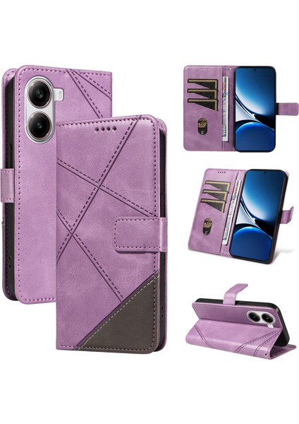 Xiaomi Redmi Turbo 4 5g Bilek Kayışlı Geometrik Çizgi Tasarımlı Cüzdan-Mor (Yurt Dışından)