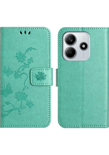 Xiaomi Redmi Note 14 4g (164.84X78.15X8.16MM) Kılıf Cüzdan Standı Baskılı Çiçek Pu Deri Telefon Kapağı-Mavi (Yurt Dışından)