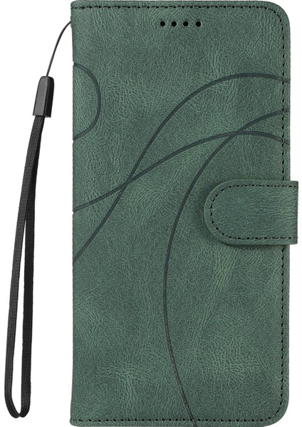 Xiaomi Redmi Note 14 Pro 4g Kavisli Çizgi Tasarımlı Deri Stand-Yeşil (Yurt Dışından)