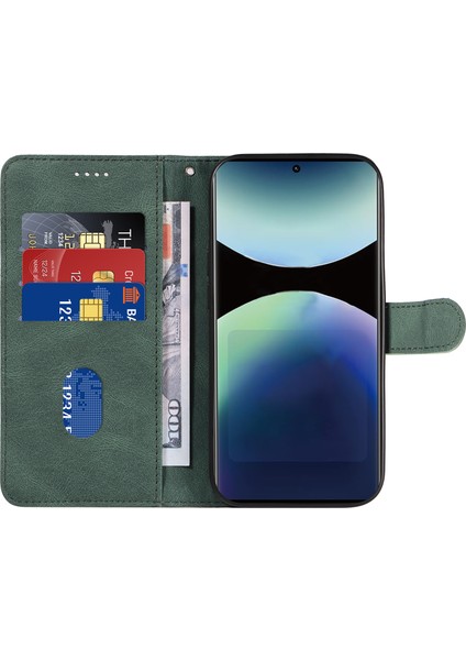 Xiaomi Redmi Note 14 Pro 4g Kavisli Çizgi Tasarımlı Deri Stand-Yeşil (Yurt Dışından)