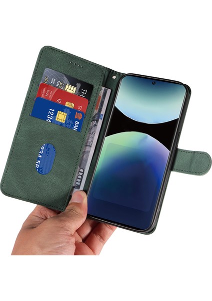 Xiaomi Redmi Note 14 Pro 4g Kavisli Çizgi Tasarımlı Deri Stand-Yeşil (Yurt Dışından)