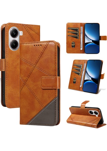 Xiaomi Redmi Turbo 4 5g Geometrik Çizgi Tasarımlı Cüzdan Bilek Kayışı-Kahverengi (Yurt Dışından)