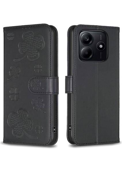 Xiaomi Redmi Için Not 14 4g (163.25X76.55X8.16MM) Kılıf Yonca Desen Cüzdan Standı Görünüm Deri Telefon Kapağı-Balck (Yurt Dışından)