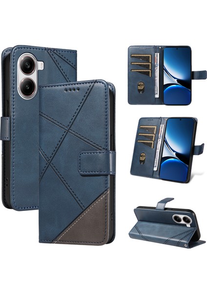 Xiaomi Redmi Turbo 4 5g Bilek Kayışlı Geometrik Çizgi Tasarımlı Cüzdan-Mavi (Yurt Dışından)