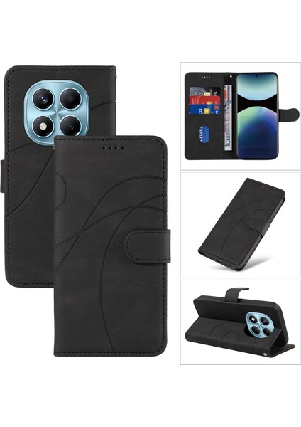 Xiaomi Redmi Note 14 Pro 4g Kavisli Çizgi Tasarımlı Deri Stand - Siyah (Yurt Dışından)