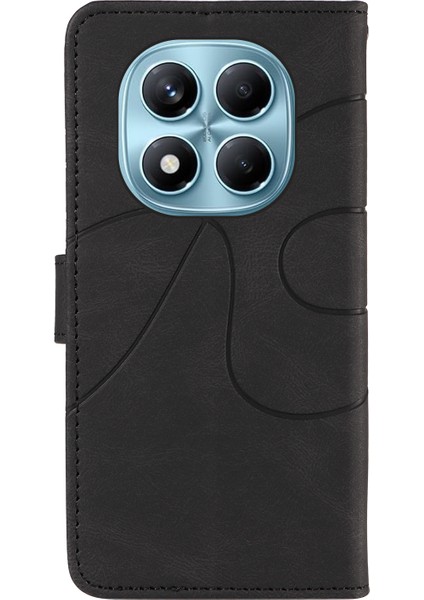 Xiaomi Redmi Note 14 Pro 4g Kavisli Çizgi Tasarımlı Deri Stand - Siyah (Yurt Dışından)