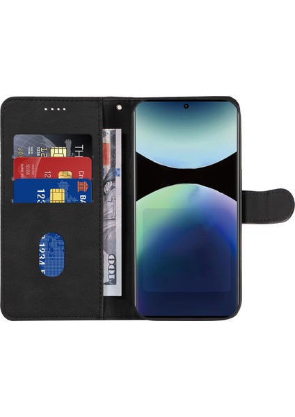 Xiaomi Redmi Note 14 Pro 4g Kavisli Çizgi Tasarımlı Deri Stand - Siyah (Yurt Dışından)