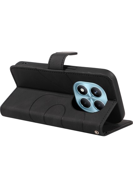 Xiaomi Redmi Note 14 Pro 4g Kavisli Çizgi Tasarımlı Deri Stand - Siyah (Yurt Dışından)